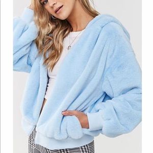 Blue faux zip up jacket